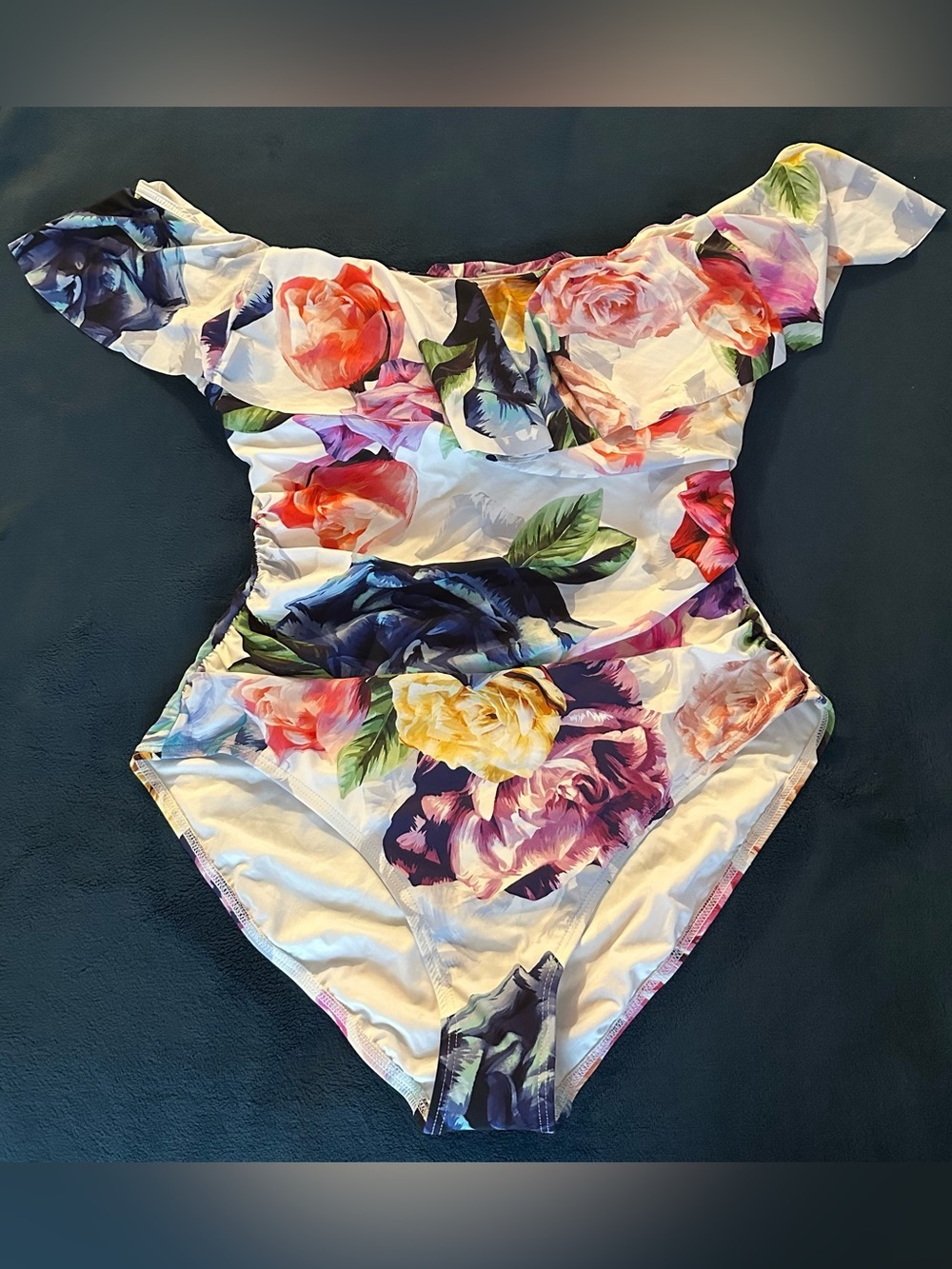 NWT La Blanca Floral One Piece Swimsuit Size 16 Off Shoulder Lace Up MSRP $135
